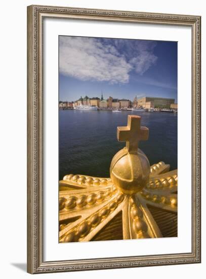 An Ornamental Crown of the Skeppsholmsbron, with Gamla Stan across the Water-Jon Hicks-Framed Photographic Print