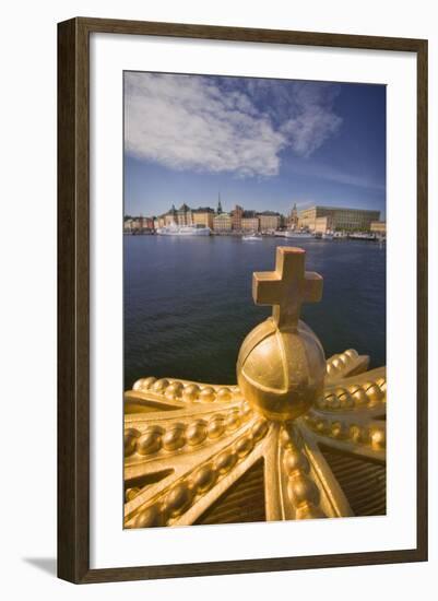 An Ornamental Crown of the Skeppsholmsbron, with Gamla Stan across the Water-Jon Hicks-Framed Photographic Print