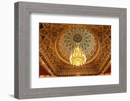 An ornate ceiling in the men's prayer room of the Sultan Qaboos Grand Mosque, Muscat, Oman.-Sergio Pitamitz-Framed Photographic Print