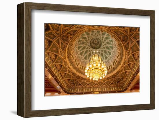 An ornate ceiling in the men's prayer room of the Sultan Qaboos Grand Mosque, Muscat, Oman.-Sergio Pitamitz-Framed Photographic Print