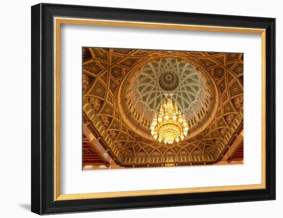 An ornate ceiling in the men's prayer room of the Sultan Qaboos Grand Mosque, Muscat, Oman.-Sergio Pitamitz-Framed Photographic Print