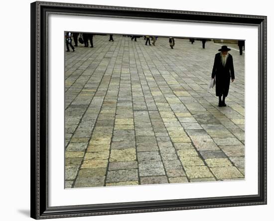 An Orthodox Israeli Jew Walks Across the Plaza Next to the Western Wall-null-Framed Photographic Print