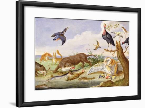 An Otter and an Owl Guarding their Catches-Jan van Kessel the Elder-Framed Giclee Print