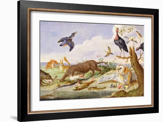 An Otter and an Owl Guarding their Catches-Jan van Kessel the Elder-Framed Giclee Print