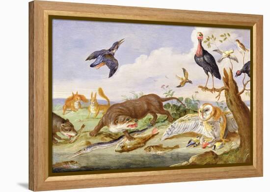 An Otter and an Owl Guarding their Catches-Jan van Kessel the Elder-Framed Premier Image Canvas