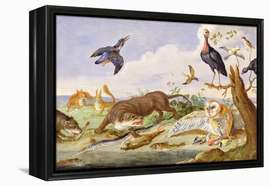 An Otter and an Owl Guarding their Catches-Jan van Kessel the Elder-Framed Premier Image Canvas