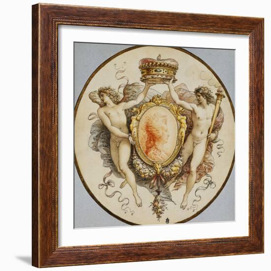 An Oval Portrait of a Woman in Profile with a Decorative Border of Grotesques and Swags, with…-Giuseppe Cades-Framed Giclee Print