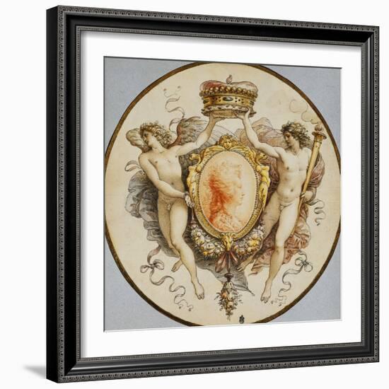 An Oval Portrait of a Woman in Profile with a Decorative Border of Grotesques and Swags, with…-Giuseppe Cades-Framed Giclee Print