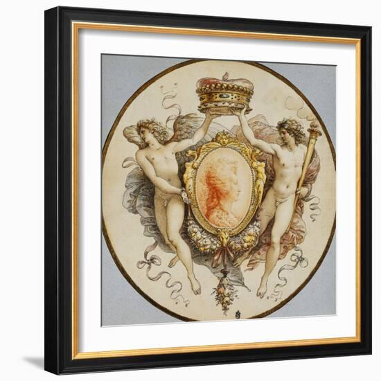 An Oval Portrait of a Woman in Profile with a Decorative Border of Grotesques and Swags, with…-Giuseppe Cades-Framed Giclee Print