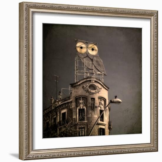 An Owl on a Roof in the City-Luis Beltran-Framed Photographic Print