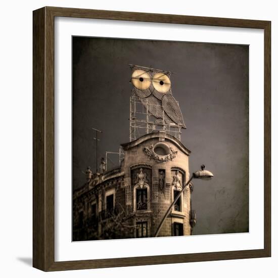 An Owl on a Roof in the City-Luis Beltran-Framed Photographic Print