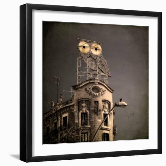 An Owl on a Roof in the City-Luis Beltran-Framed Photographic Print