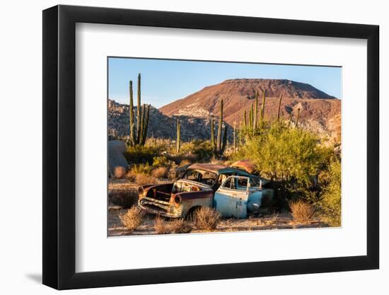 An rusted out car in the Sonoran Desert, Baja California, Mexico-Mark A Johnson-Framed Photographic Print