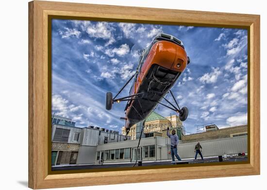 An S-58T Picks Up The Lifting Line On The Top Of A Building In Chicago, Illinois-null-Framed Premier Image Canvas