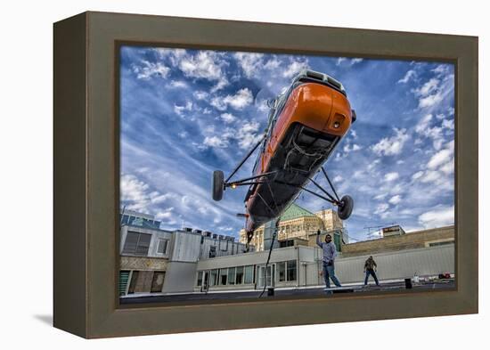 An S-58T Picks Up The Lifting Line On The Top Of A Building In Chicago, Illinois-null-Framed Premier Image Canvas