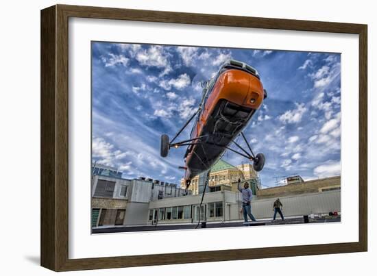 An S-58T Picks Up The Lifting Line On The Top Of A Building In Chicago, Illinois-null-Framed Photographic Print