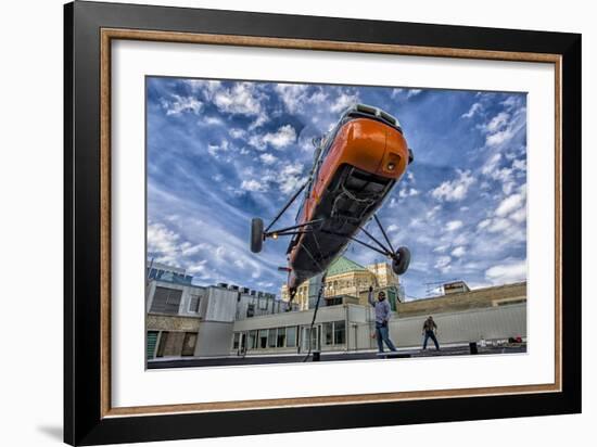 An S-58T Picks Up The Lifting Line On The Top Of A Building In Chicago, Illinois-null-Framed Photographic Print