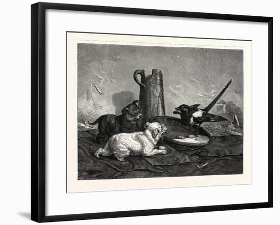 An Unbidden Guest. Dogs and Bird Dinner-null-Framed Giclee Print