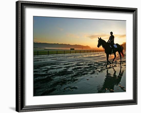 An Unidentified Horse and Rider on the Track at Belmont Park in Elmont, New York, June 9, 2006-Ed Betz-Framed Photographic Print