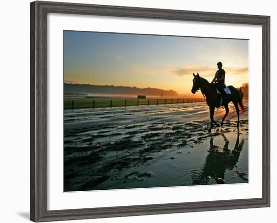 An Unidentified Horse and Rider on the Track at Belmont Park in Elmont, New York, June 9, 2006-Ed Betz-Framed Photographic Print