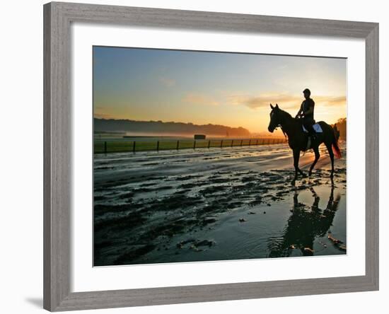 An Unidentified Horse and Rider on the Track at Belmont Park in Elmont, New York, June 9, 2006-Ed Betz-Framed Photographic Print