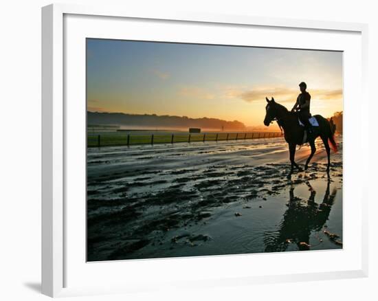 An Unidentified Horse and Rider on the Track at Belmont Park in Elmont, New York, June 9, 2006-Ed Betz-Framed Photographic Print