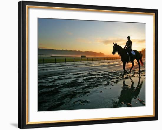 An Unidentified Horse and Rider on the Track at Belmont Park in Elmont, New York, June 9, 2006-Ed Betz-Framed Photographic Print