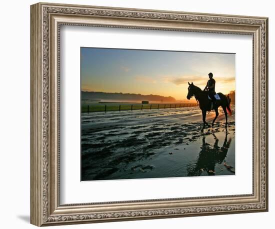 An Unidentified Horse and Rider on the Track at Belmont Park in Elmont, New York, June 9, 2006-Ed Betz-Framed Photographic Print