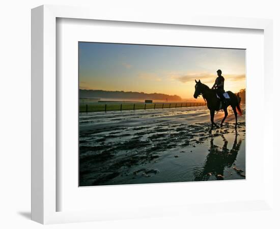 An Unidentified Horse and Rider on the Track at Belmont Park in Elmont, New York, June 9, 2006-Ed Betz-Framed Photographic Print