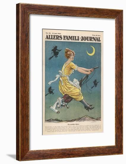 An Up-To-Date Witch Rides Her Vacuum Cleaner to Travel to the Sabbat-null-Framed Art Print