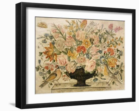 An Urn Containing Flowers on a Ledge with Two Birds, 1600-Octavianus Montfort-Framed Giclee Print