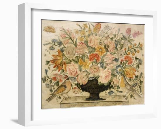 An Urn Containing Flowers on a Ledge with Two Birds, 1600-Octavianus Montfort-Framed Giclee Print