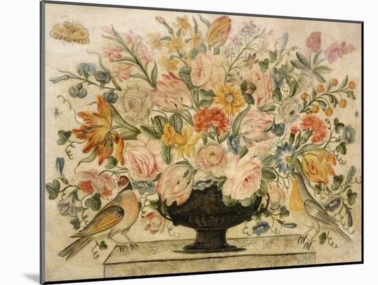 An Urn Containing Flowers on a Ledge with Two Birds, 1600-Octavianus Montfort-Mounted Giclee Print