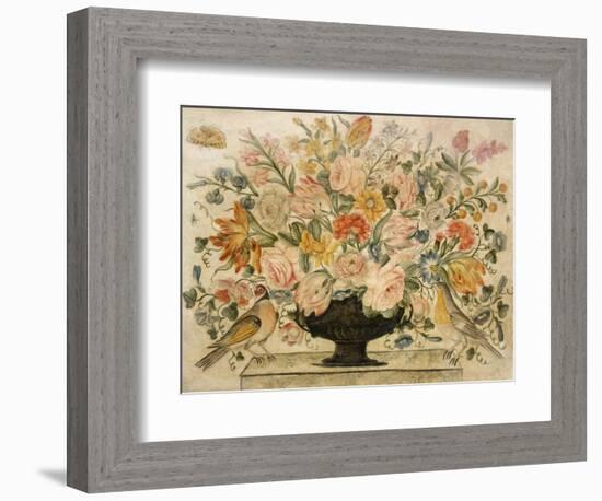 An Urn Containing Flowers on a Ledge with Two Birds, 1600-Octavianus Montfort-Framed Giclee Print