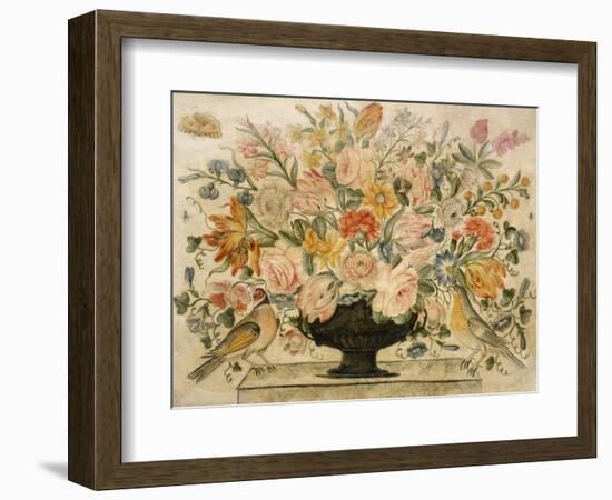 An Urn Containing Flowers on a Ledge with Two Birds, 1600-Octavianus Montfort-Framed Giclee Print