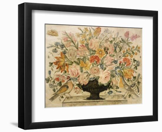 An Urn Containing Flowers on a Ledge with Two Birds, 1600-Octavianus Montfort-Framed Giclee Print