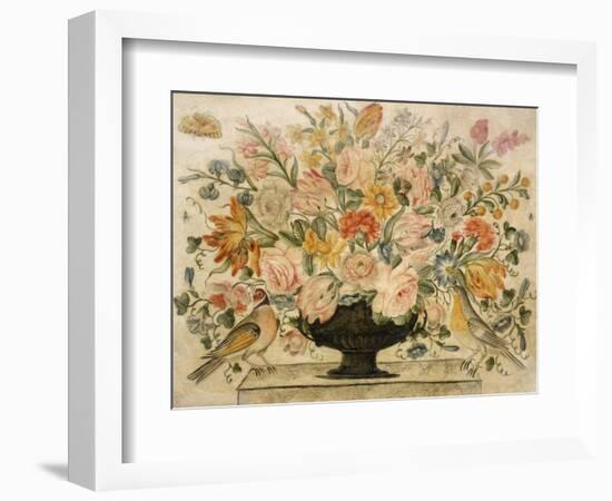 An Urn Containing Flowers on a Ledge with Two Birds, 1600-Octavianus Montfort-Framed Giclee Print