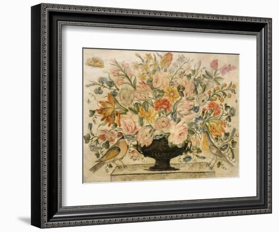 An Urn Containing Flowers on a Ledge with Two Birds, 1600-Octavianus Montfort-Framed Giclee Print