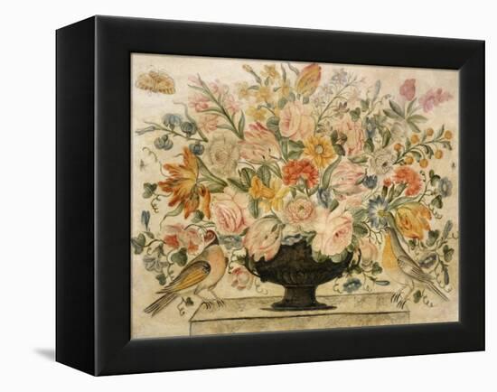 An Urn Containing Flowers on a Ledge with Two Birds, 1600-Octavianus Montfort-Framed Premier Image Canvas