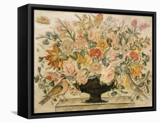An Urn Containing Flowers on a Ledge with Two Birds, 1600-Octavianus Montfort-Framed Premier Image Canvas