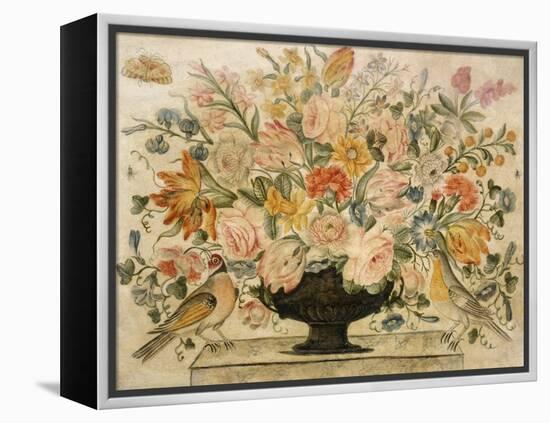 An Urn Containing Flowers on a Ledge with Two Birds, 1600-Octavianus Montfort-Framed Premier Image Canvas