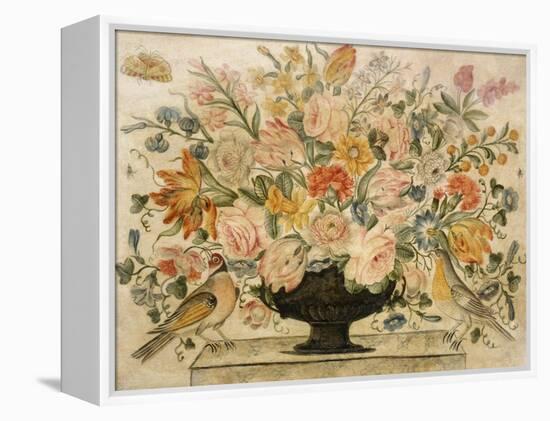 An Urn Containing Flowers on a Ledge with Two Birds, 1600-Octavianus Montfort-Framed Premier Image Canvas