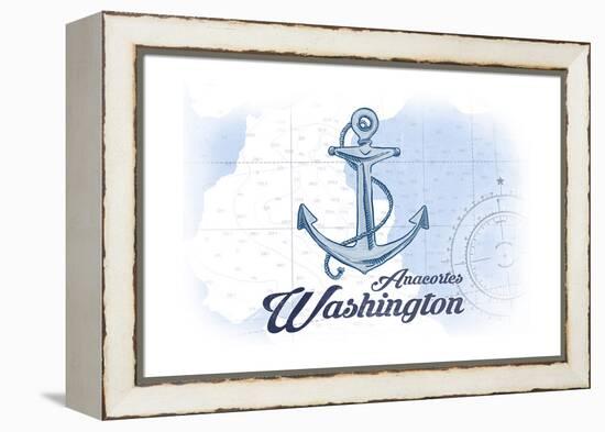 Anacortes, Washington - Anchor - Blue - Coastal Icon-Lantern Press-Framed Stretched Canvas