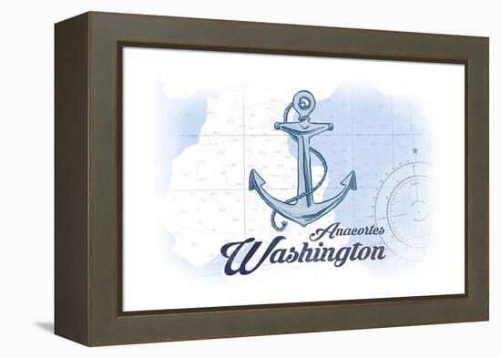 Anacortes, Washington - Anchor - Blue - Coastal Icon-Lantern Press-Framed Stretched Canvas