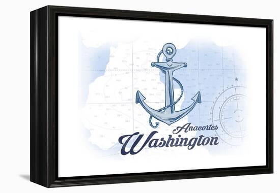 Anacortes, Washington - Anchor - Blue - Coastal Icon-Lantern Press-Framed Stretched Canvas