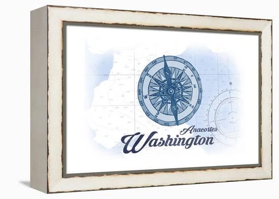 Anacortes, Washington - Compass - Blue - Coastal Icon-Lantern Press-Framed Stretched Canvas
