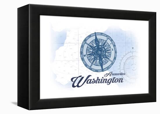 Anacortes, Washington - Compass - Blue - Coastal Icon-Lantern Press-Framed Stretched Canvas