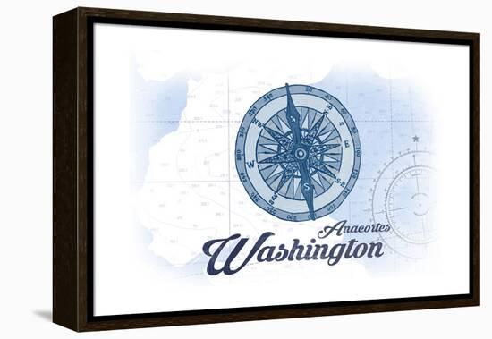 Anacortes, Washington - Compass - Blue - Coastal Icon-Lantern Press-Framed Stretched Canvas