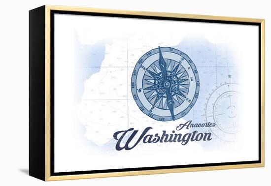 Anacortes, Washington - Compass - Blue - Coastal Icon-Lantern Press-Framed Stretched Canvas