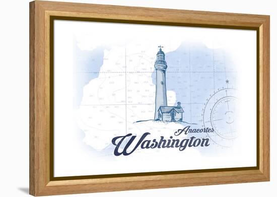 Anacortes, Washington - Lighthouse - Blue - Coastal Icon-Lantern Press-Framed Stretched Canvas